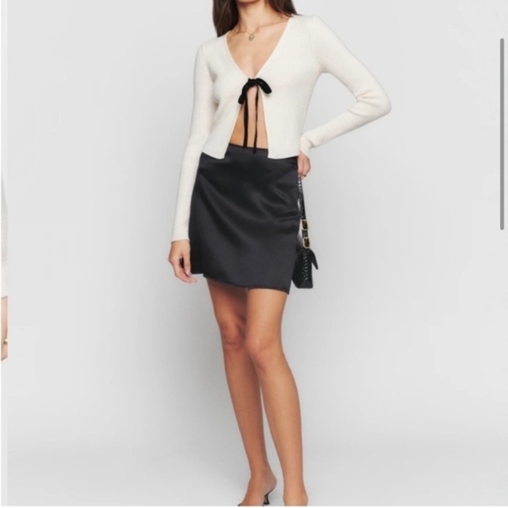 Reformation Benson Black Silk A-Line Mini Skirt - Picture 3 of 6